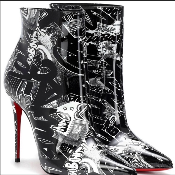 Christian Louboutin Shoes - Christian Louboutin So Kate Boot - black and white graffiti - 120mm